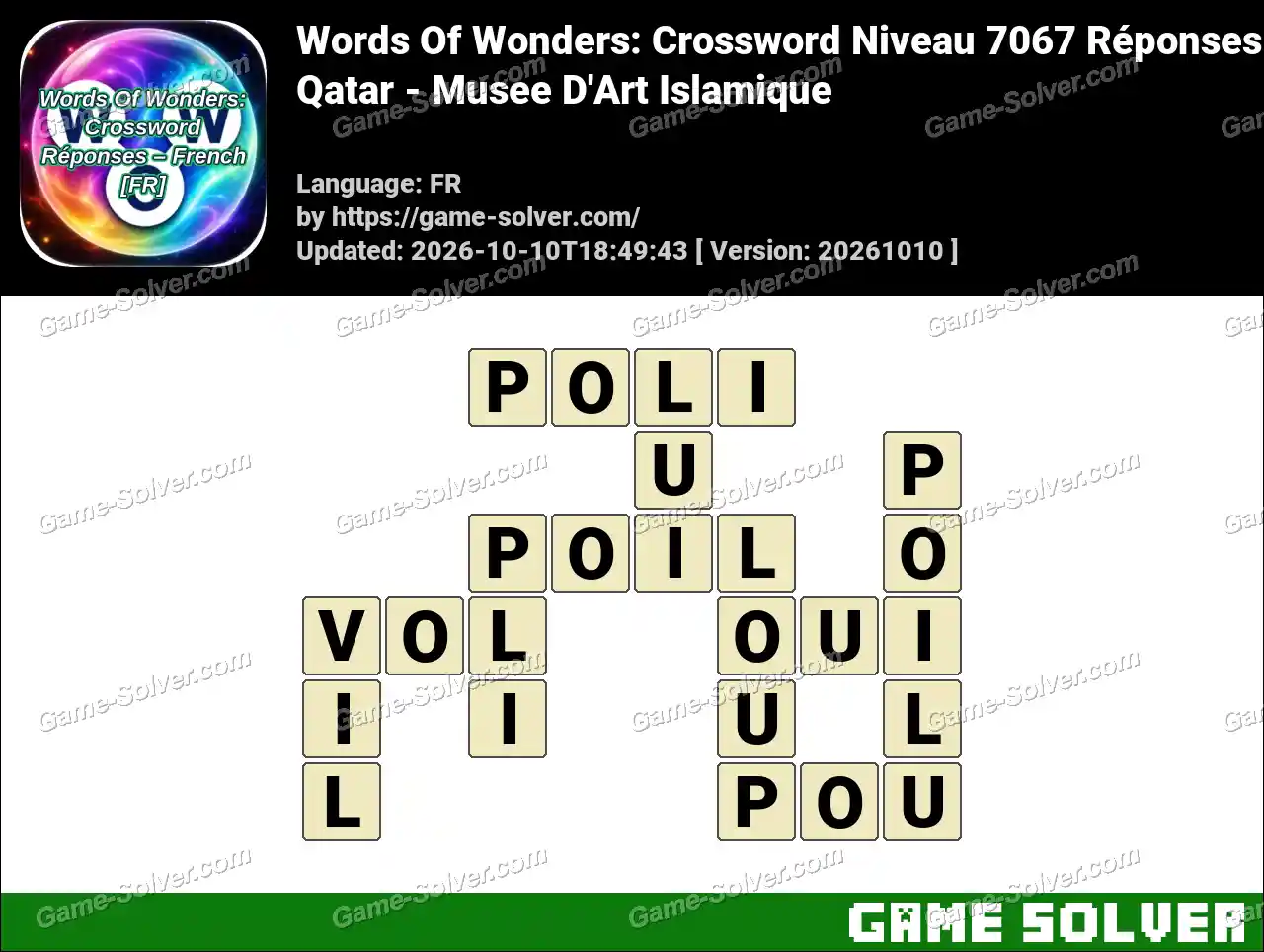 Words Of Wonders: Crossword Niveau 7067 Réponses – Qatar – Musee D’Art Islamique